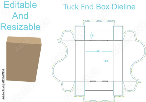 Cardboard Tuck End Box Dieline Template With 3D Mockup packaging die cut