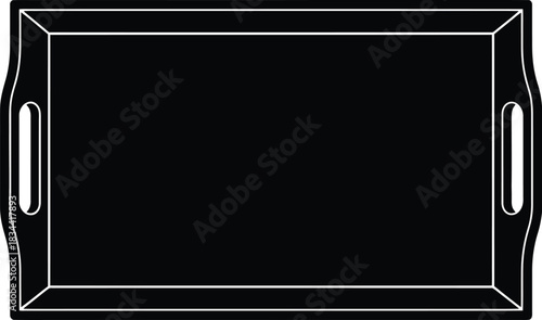 Black tray with handles on white background for serving or decor