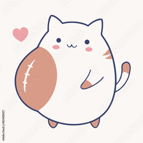 Cute chubby cat with a pink heart and blush cheeks