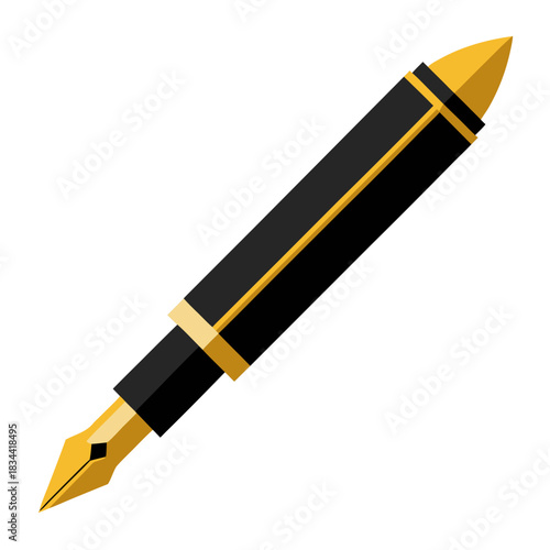 Elegant black and gold fountain pen illustration
