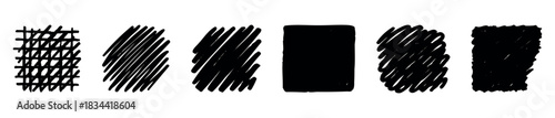 Six different black ink hand drawn textures and shapes, great for graphic design, textures and visual elements in projects.