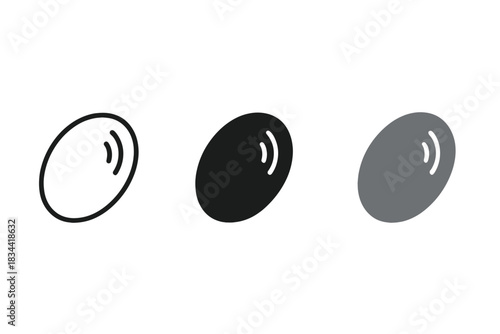 Hematite Gem Icons. three minimal vector icons of a smooth hematite gem acting as a natural mirror, line outline style, solid