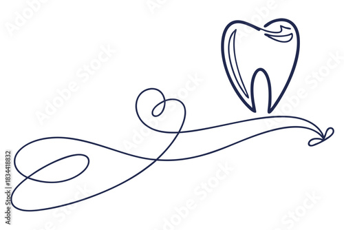 Minimal Line Drawing of Tooth Dental Symbol Healthcare Dentistry Concept Illustration