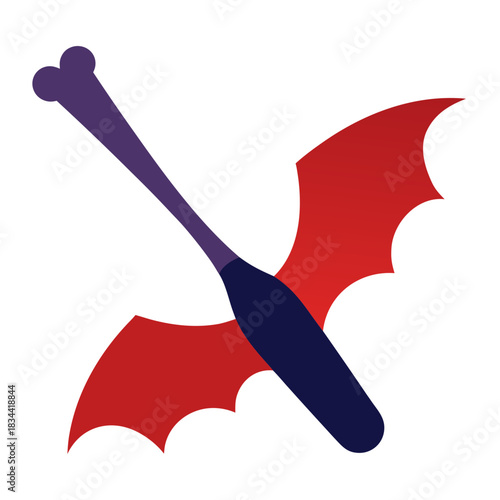 Stylized bat wing and bone object on white background