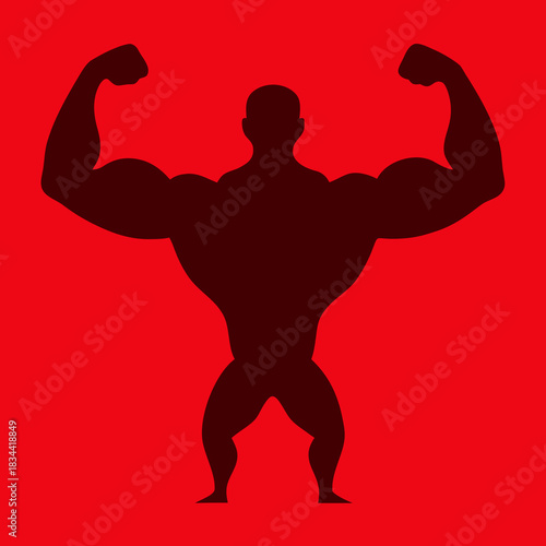 Silhouette of a muscular bodybuilder flexing biceps