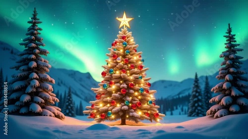 glittering tree sights amid softly falling snowflakes