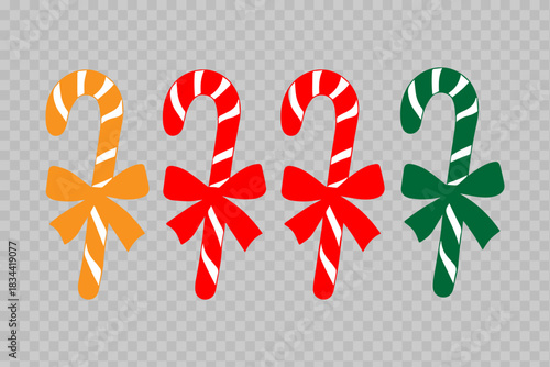 A collection of a set of colorful candy canes for Christmas