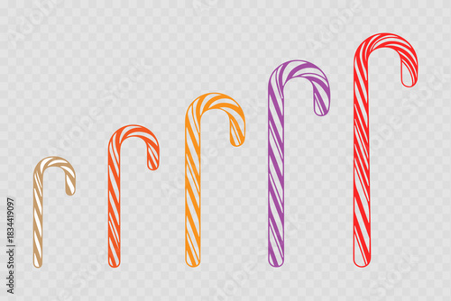A collection of a set of colorful candy canes for Christmas