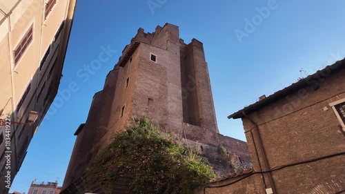 Tor dei Conti in Rome, Italy, medieval tower near the Roman Forum, with historic architecture and atmospheric charm