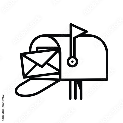 Black and white outline illustration of a mailbox with an envelope letter post