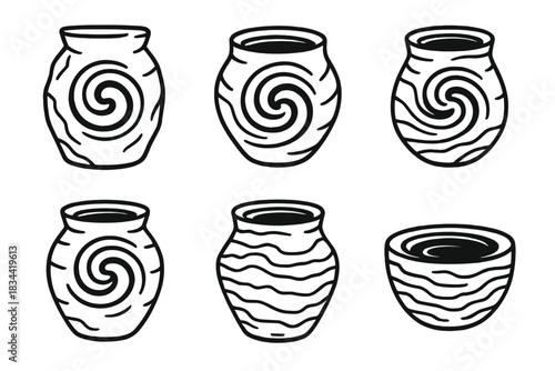 Natural Flow Icons. Icons for: natural stone flow urns, organic water swirl containers, earthy vortex vessels, carved river pots,