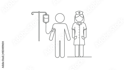 Icon of a nurse assisting a patient with an IV drip