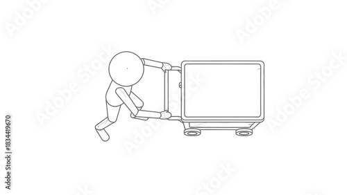 Icon of a person pushing a trolley with a box cart