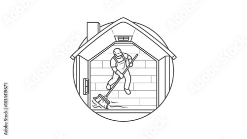 Icon of Person Sweeping Inside a Small Structure broom