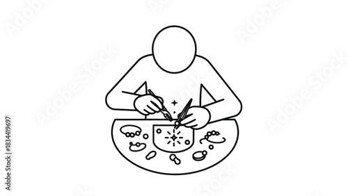 Jeweler working on jewelry with tools Keywords: jeweler, jewelry, crafting, tools, workshop