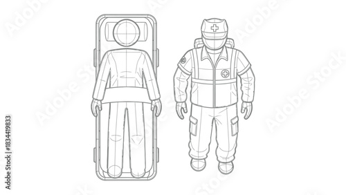 Paramedic and Stretcher Line Drawing medical emergency