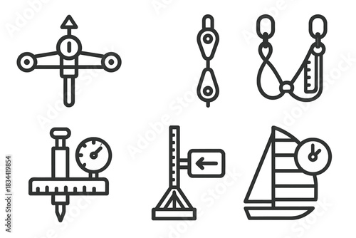 Nautical Instrument Icons. Icons for: precision rig control indicators, tension line alignment tools, measured rope harness icons,