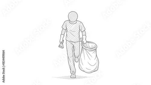 Person Carrying Large Trash Bag Sketch drawing illustration