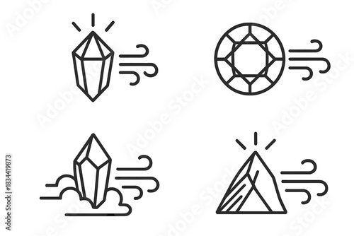 Radiant Stone Currents. Icons for: precious stone zenith currents radiating clarity, sapphire and quartz air streams, gemlike