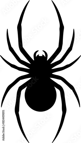 Black Silhouette Spider Isolated Graphic for Halloween, Creepy Creature Design