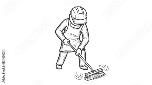 Person sweeping floor with broom sketch cleaning