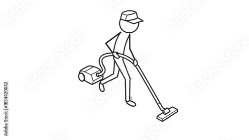 Person vacuuming the floor with a vacuum cleaner Keywords: vacuum cleaner, cleaning, person