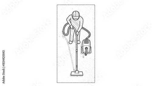 Person vacuuming a floor with a vacuum cleaner cleaning