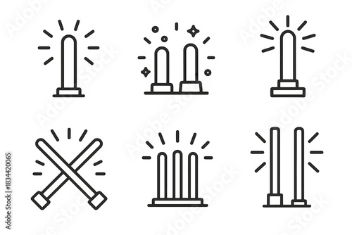 Luminous Safety Icons. Icons for: radiant energy posts, luminous defense markers, shining protection columns, glowing guard beams,