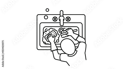 Person washing dishes in sink icon cleaning
