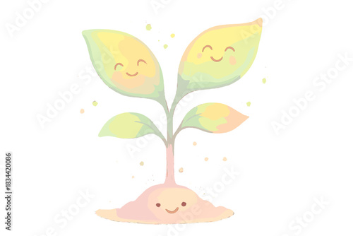 Joyful Growing Sapling. A friendly "small business" growth sapling with joyful leaves, soft magical pastel tones, No text, No