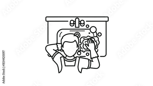 Person washing sink with sponge and bubbles cleaning