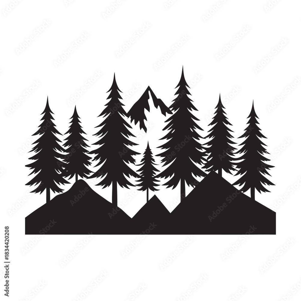 Obraz premium Highland Mountain Tree Line Silhouette Landscape