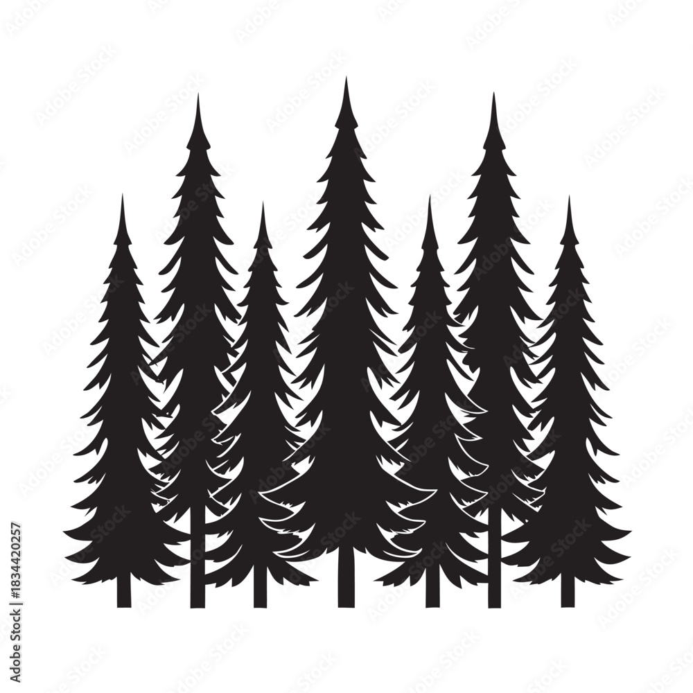Obraz premium Pine Forest Edge Line Silhouette Landscape