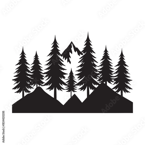 Highland Mountain Tree Line Silhouette Landscape