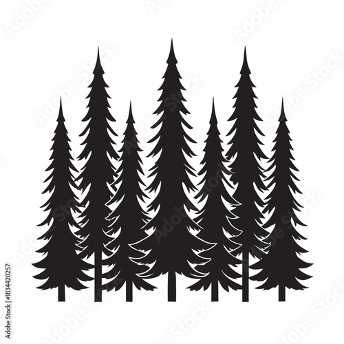 Pine Forest Edge Line Silhouette Landscape