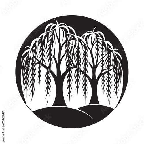 Willow Trees Flowing Line Silhouette Artwork