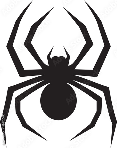 Spider silhouettes vector icon. Scary spider species and poses. Creepy arachnid icon for Halloween design. Black insect illustration isolated on transparent background.