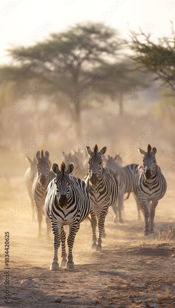 Obraz premium Serene zebras roam Kruger’s savanna bathed in warm afternoon light a peaceful wildlife portrait
