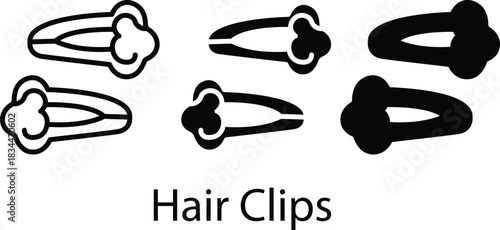 Small Snap Barrettes Hair Accessory Styling Tool Item Vector Silhouette and Pictogram..eps
