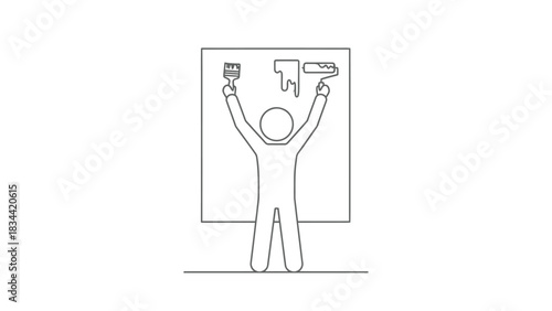 Person Holding Paintbrush and Roller Icon stick figure