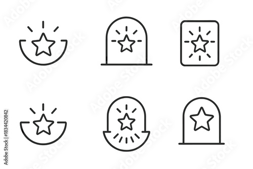 Stellar Line Icons. Line vector icons of a stellar point in a sheltered niche: glowing star hollows, radiant pocket lights,