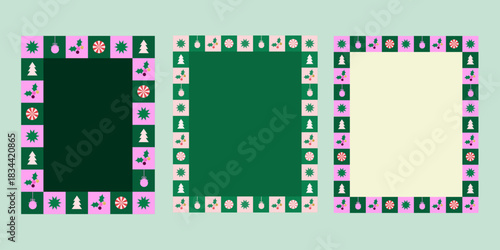 Christmas themed illustration frames with free space in center