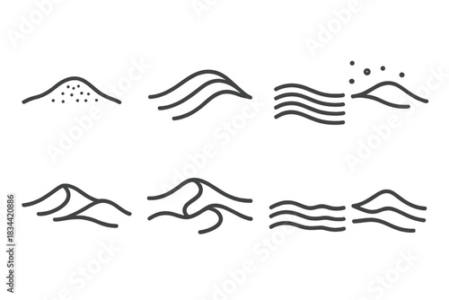 Sandy Ledge Vectors. Line vector icons of a sandy sill with countless alternatives: granular ledge textures, wind-swept outline