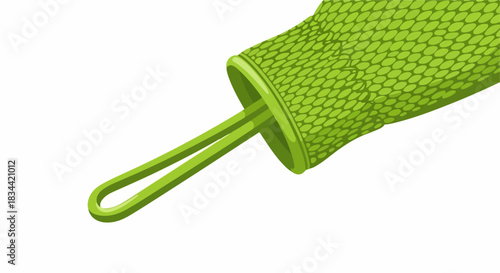 Green bath sponge detail isolated on white backdrop. This bright green bath sponge shown in close-up captures texture and color, offering possibilities for visual enhancement. Image bath sponge,