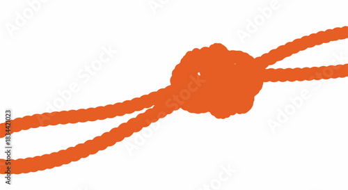 Knotted rope displayed against white background. Orange rope with knot emphasizes connection and strength, creating visual point. Knotted rope is useful symbol in nautical contexts.