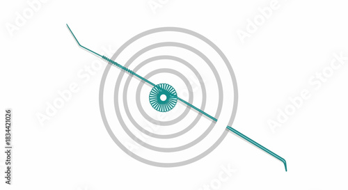 Abstract background presents concentric circles with teal line across. Concentric circles design creates simple pattern, shape element forming minimalist presentation.