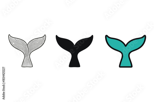 Minimalist Whale Fluke. Minimalist whale fluke design inspired by maritime etching patterns, first in line style with thin outline