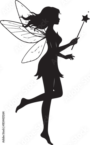 Silhouette of fairy holding magic wand fantasy illustration art
