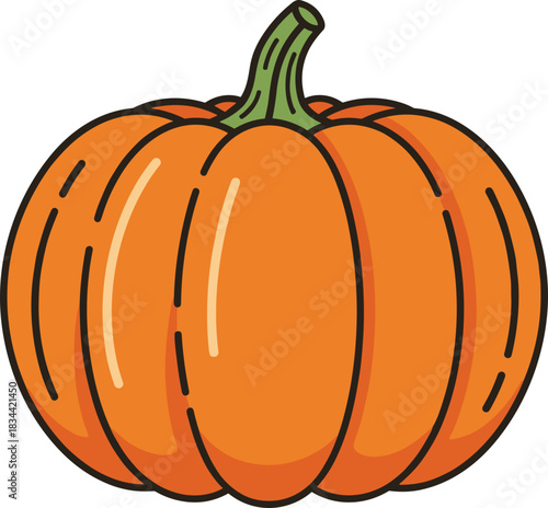 Illustration of a bright orange pumpkin on a light background representing harvest and autumn season