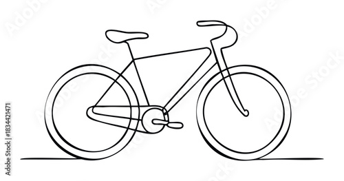 A simple line drawing of a bicycle, ideal for conveying concepts of transport, health, and outdoor adventure in modern media.